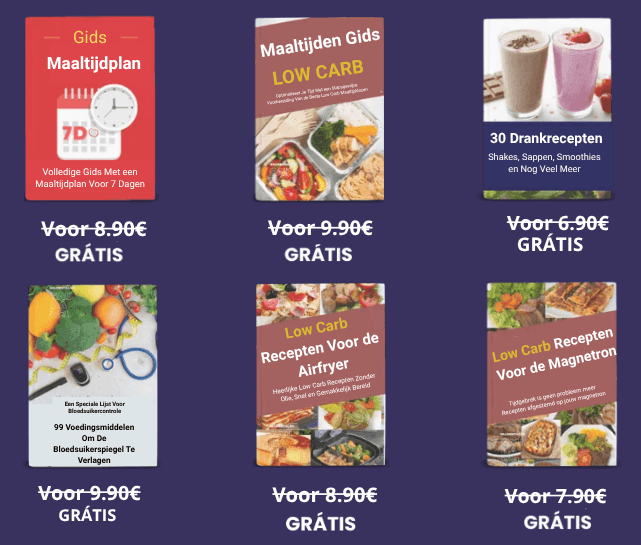 6 Gratis bonussen - Maaltijdplan, Low Carb Gids, Drankrecepten, Bloedsuikerspiegel, Airfryer en Magnetron recepten